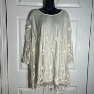 Forgotten Grace Lace Overlay Tunic Top Women 3X Beige Sheer Lined Whimsical